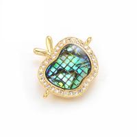 Cubic Zirconia Micro Pave Brass Connector, with Abalone Shell, Apple, gold color plated, DIY & micro pave cubic zirconia & 1/1 loop, multi-colored 