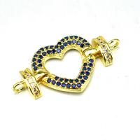 Cubic Zirconia Micro Pave Brass Connector, Heart, 18K gold plated, DIY & micro pave cubic zirconia & 1/1 loop & hollow 