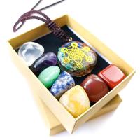 Jewelry Gift Sets, Gemstone, Healing Stones & necklace, with Polyester Cord & Resin, polished, 8 pieces, mixed colors 