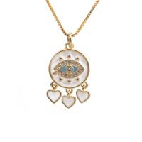 Evil Eye Jewelry Necklace, Brass, with 1.97 extender chain, gold color plated, Unisex & micro pave cubic zirconia & enamel, mixed colors .72 Inch 