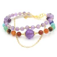 Gemstone Bracelets, Zinc Alloy, with Gemstone & Amethyst, with 1.97inch extender chain, Double Layer & fashion jewelry & Unisex Approx 7.09 Inch 
