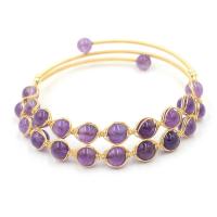 Brass Bangle, with Amethyst, Double Layer & fashion jewelry & Unisex, golden, 6mm, Inner Approx 60mm 