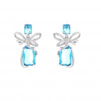 Cubic Zircon (CZ) Drop Earring, Brass, Bowknot, plated, fashion jewelry & micro pave cubic zirconia & for woman 