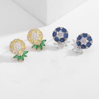 Cubic Zirconia Micro Pave Brass Earring, Flower, plated, fashion jewelry & micro pave cubic zirconia & for woman 