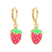 Huggie Hoop Drop Earring, Brass, Strawberry, gold color plated & for woman & enamel, gold 