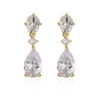 Cubic Zircon (CZ) Drop Earring, Brass, gold color plated, micro pave cubic zirconia & for woman, gold 