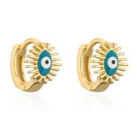 Brass Huggie Hoop Earring, gold color plated, evil eye pattern & for woman & enamel 