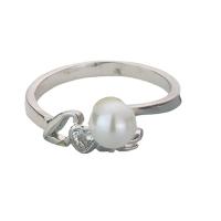 Pearl Sterling Silver Finger Ring, 925 Sterling Silver, with Shell Pearl, platinum plated, Adjustable & micro pave cubic zirconia & for woman, original color 