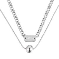 Stainless Steel Jewelry Necklace, 304 Stainless Steel, with 2.1inch extender chain, Double Layer & snake chain & with letter pattern & for woman, original color, 10mm, 15.5mm Approx 16.1 Inch, Approx  17.7 Inch 