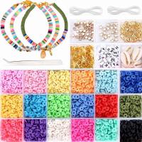 DIY Bracelet Beads Set, Polymer Clay, Elastic Thread & beads & tweezers, with Plastic Box & Zinc Alloy & Acrylic, mixed colors 