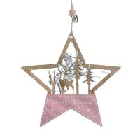 Wood Christmas Tree Decoration, brushwork & Christmas jewelry & hollow, pink 