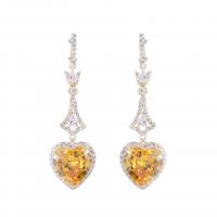 Cubic Zircon (CZ) Drop Earring, Brass, Heart, gold color plated, fashion jewelry & micro pave cubic zirconia & for woman 