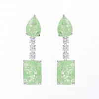 Cubic Zircon (CZ) Drop Earring, Brass, Square, platinum color plated, fashion jewelry & micro pave cubic zirconia & for woman, green 