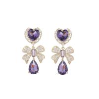 Cubic Zircon (CZ) Drop Earring, Brass, Bowknot, gold color plated, fashion jewelry & micro pave cubic zirconia & for woman 