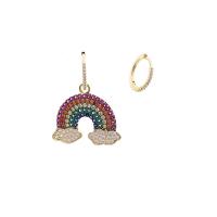 asymmetrische Ohrringe, Messing, Regenbogen, goldfarben plattiert, Modeschmuck & Micro pave Zirkonia & für Frau, farbenfroh, 25x35mm,12mm, verkauft von Paar