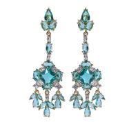Fashion Fringe Earrings, Brass, gold color plated, fashion jewelry & micro pave cubic zirconia & for woman, acid blue 