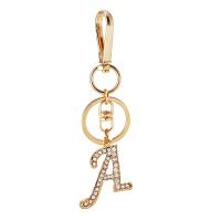 Zinc Alloy Key Chain Jewelry, Alphabet Letter, gold color plated, for woman & with rhinestone & hollow 