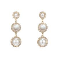 Kunststoff Perle Zink Legierung Ohrring, Zinklegierung, mit Kunststoff Perlen, goldfarben plattiert, für Frau & mit Strass, 22x73mm, verkauft von Paar