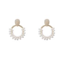 Kunststoff Perle Zink Legierung Ohrring, Zinklegierung, mit Kunststoff Perlen, goldfarben plattiert, für Frau & mit Strass, 34x45mm, verkauft von Paar