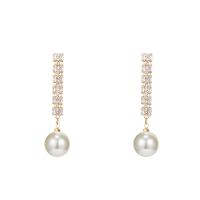 Kunststoff Perle Zink Legierung Ohrring, Zinklegierung, mit Kunststoff Perlen, goldfarben plattiert, für Frau & mit Strass, 60mm, verkauft von Paar