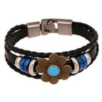 Cowhide Bracelets, with Zinc Alloy, fashion jewelry & multilayer & Unisex, black Approx 7.68 Inch 