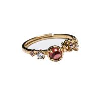Gemstone Brass Finger Ring, with Garnet & Rose Quartz, gold color plated, fashion jewelry & for woman & with rhinestone 