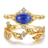 Gemstone Brass Finger Ring, with Moissanite & Lapis Lazuli, gold color plated, fashion jewelry  & for woman 