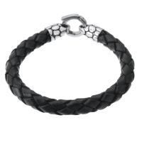 Cowhide Bracelets, 316 Stainless Steel, with cowhide cord, fashion jewelry & Unisex, black 8mm Approx 8 Inch 