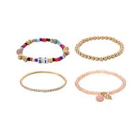 Zinc Alloy Bracelet Set, with Seedbead & Crystal, gold color plated, 4 pieces & fashion jewelry & for woman & with rhinestone, multi-colored 