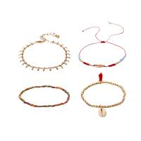 Zinc Alloy Bracelet Set, with Seedbead & Polyester Cord & Shell, gold color plated, 4 pieces & fashion jewelry & for woman, multi-colored 