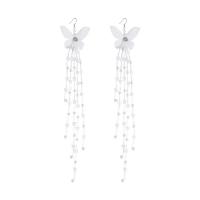 Fashion Fringe Boucles d'oreilles, alliage de zinc, avec Plastique ABS perle & Gaze, papillon, bijoux de mode & pour femme, blanc Vendu par paire