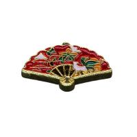 Cloisonne Pendants, Brass, with Cloisonne, Fan, gold color plated, Unisex & enamel, mixed colors 