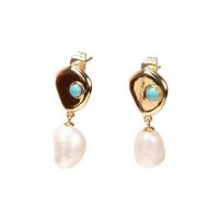 Freshwater Pearl Drop Earring, Brass, with Freshwater Pearl, gold color plated, for woman & enamel, white 