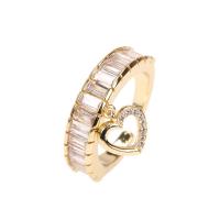 Cubic Zirconia Micro Pave Brass Finger Ring, with Cubic Zirconia, Heart, gold color plated, Adjustable & for woman & hollow, clear Inner Approx 20mm 