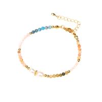 Gemstone Bracelets, Brass, with Gemstone & Freshwater Pearl, gold color plated, Adjustable & for woman, multi-colored, 3mm Approx 16-19 cm 