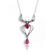 Кристалл ожерелье с цинковым сплавом, цинковый сплав, с Кристаллы, Паук, плакирован серебром, Хэллоуин дизайн & Мужская, красный длина:15.75 дюймовый, продается PC