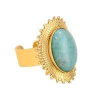 Turquoise Finger Ring, 304 Stainless Steel, with turquoise, Vacuum Ion Plating, fashion jewelry & for woman, golden 