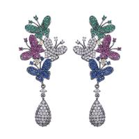 Boucles d'oreilles en laiton zircon cubique pavent, papillon, Placage de couleur noire de plumbum, bijoux de mode & pavé de micro zircon & pour femme, plus de couleurs à choisir Vendu par paire