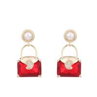 Cubic Zircon (CZ) Drop Earring, Brass, with Cubic Zirconia & Plastic Pearl, Handbag, gold color plated, fashion jewelry & for woman 