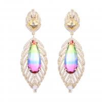 Cubic Zircon (CZ) Drop Earring, Brass, Leaf, gold color plated, fashion jewelry & micro pave cubic zirconia & for woman 
