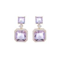Cubic Zircon (CZ) Drop Earring, Brass, Square, plated, fashion jewelry & micro pave cubic zirconia & for woman 