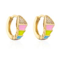 Brass Huggie Hoop Earring, 18K gold plated, micro pave cubic zirconia & for woman & enamel 13mm 