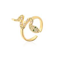Cubic Zirconia Micro Pave Brass Finger Ring, Snake, 18K gold plated, Adjustable & micro pave cubic zirconia & for woman & enamel, gold, 18mm 