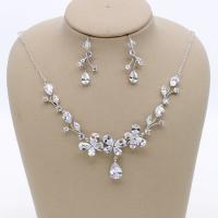 Cubic Zirconia Zinc Alloy Jewelry Sets, earring & necklace, silver color plated, micro pave cubic zirconia & for woman, silver color, 350mm 