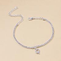 Zinc Alloy Anklet, with 3.15inch extender chain, Alphabet Letter, silver color plated, fashion jewelry & for woman & with rhinestone Approx 7.8 Inch 