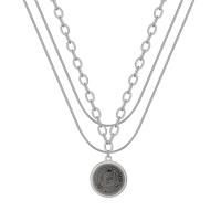 Fashion Multi Layer Necklace, Titanium Steel, with 1.96inch extender chain, Flat Round, three layers & Unisex & snake chain Approx 16.1 Inch, Approx  14.5 Inch 