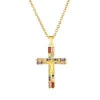 Cubic Zirconia Micro Pave Brass Pendant, Crucifix Cross, 18K gold plated, DIY & micro pave cubic zirconia 