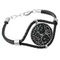 Stainless Steel Charm Bracelet, 316 Stainless Steel, with cowhide cord, fashion jewelry & Unisex, black Approx 8.5 Inch 