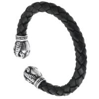 Bracelets de cuir de vachette, Acier inoxydable 316, avec vachette cordon, bijoux de mode & unisexe, noire 8mm, Diamètre inté Environ 64mm, Vendu par PC