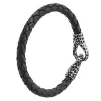 Cowhide Bracelets, 316 Stainless Steel, with cowhide cord, fashion jewelry & Unisex, black 6mm Approx 8 Inch 